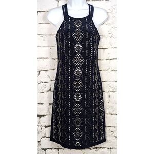 WHITE HOUSE BLACK MARKET Studded Navy Blue Stretch Cocktail Jersey Dress XXS